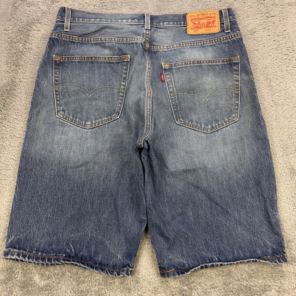 Levis 569 Jean Shorts Men W34‎ L12 Blue Loose Straight Whisker Denim